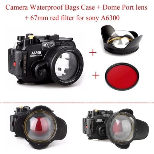 Meikon Underwater Camera Housing Case for Sony A6300 Camera,Camera Waterproof Diving Case + Dome Port lens + 67mm red filter