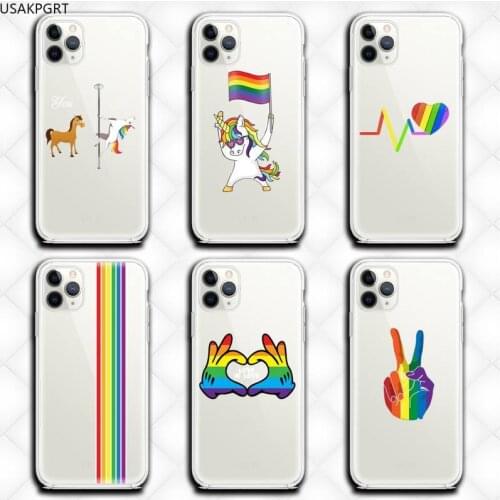 Gay Lesbian LGBT Rainbow Pride Phone Case clear for iphone 12 11 Pro max mini XS 8 7 6 6S Plus X 5S SE 2020 XR cover