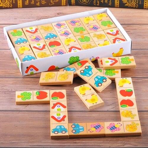 28Pcs/Set Wooden Fruit Car Pairing Domino Puzzle Blocks Children Educational Toy
