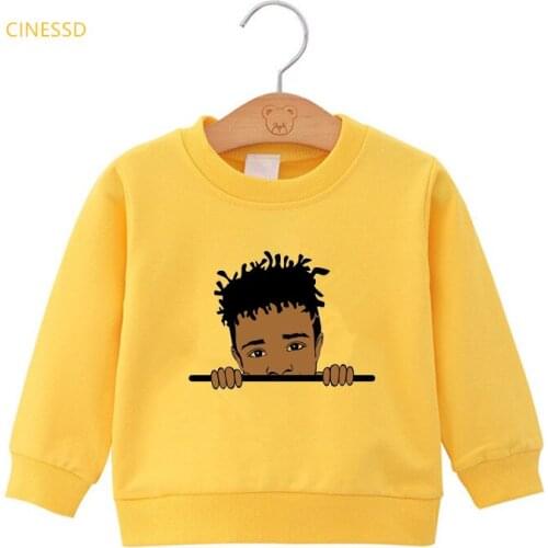 Cute Afro American Peeking Boy Print Kids Hoodie Spring Autumn Winter Clothes White Yellow Jumper Melanin Children Sweatshirt