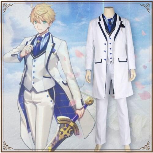 Fate Grand Order Cosplay Costume Arthur Pendragon Cosplay Costume White Valentines Uniform Halloween Christmas Party Customized