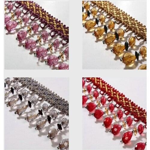 Beaded Fringe Trim And Ribbon With Drop Crystal For Sewing Curtain Accessories Lace Decoration 12 Meters 5-077