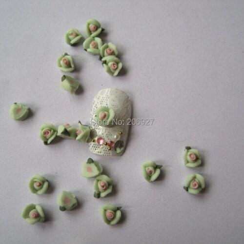 CF3-8 30pcs Cute Ceramic Light Green Flower Shape Nail Art Decoration Outlooking