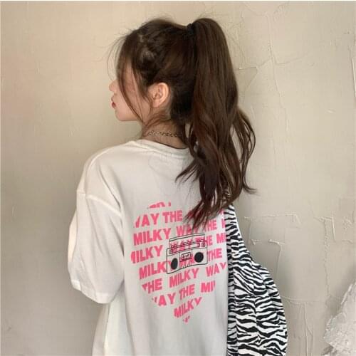 Cotton 2021 summer new style all-match casual back printing love letters short-sleeved T-shirt female Harajuku style