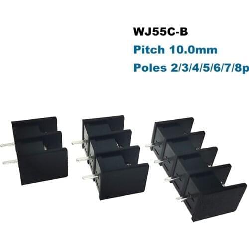 5Pcs Pitch 10mm Barrier Screw PCB Terminal Block Right Angle 2/3/4/5/6/7/8P Morsettiera 55C-B Wire Cable Connector Bornier 20A
