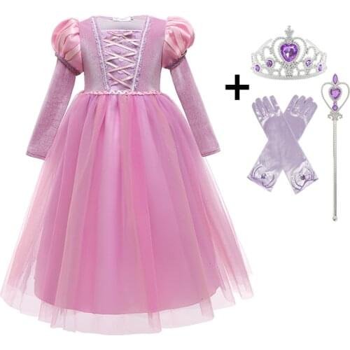 Fancy Purple Long Gown Kids Dresses for Girls Rapunzel Halloween Carnival Princess Costume Wedding Ceremony Flower Dress up