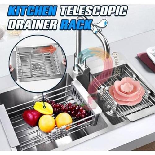 Kitchen Retractable Drainer Rack Water Filter Rack Drain Basket Stainless Steel Kitchen Sink Dish Drainer Counter Dropshipping