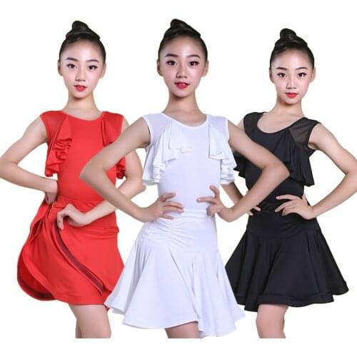 Summer Children Girls Black Sleeveless Latin Dance Dress Kids Profession Practice Performance Competition Dance Dresses