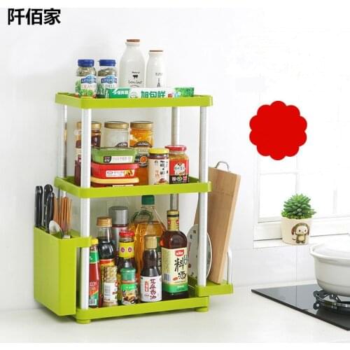 Multifunction 3 Layer Green Kitchen Shelf Plastic Assemble Aviation Aluminum Spice Knife Storage Rack For Caster Sundries Holder