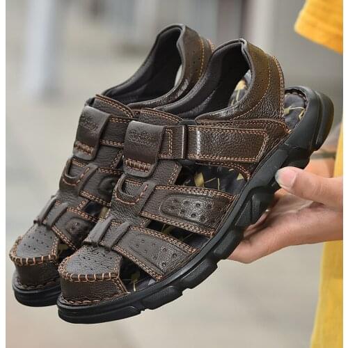 Mens Casual Shoes Suede Genuine Leather Sandals Handmade Shoes Sandalias Male Non-slip Chaussure Homme Sandalias Hombre