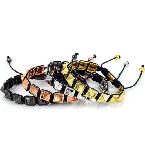 Men Punk Bangle New Design Students Fashion Style Men Macrame Braiding Bracelet Stainless Steel Gold Color Cuff High Quality