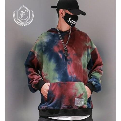 Men Fashion Loose Print Casual Pullover Hip Hop Sweatshirts with Hooded