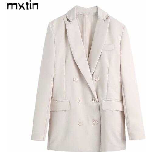 MXTIN 2021 Women Autumn Fashion Double Breasted Solid Blazers And Jackets Vintage Office Lady Suit Business Female Blazer Coat