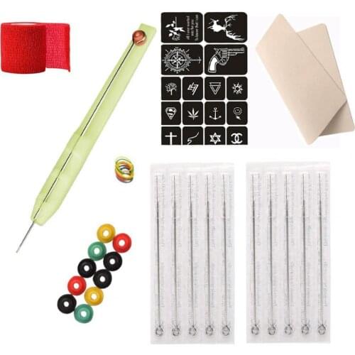 1Set Fashion Tattoo Kit 3D Printing Practice Tool Stainless Steel DIY Makeup Hand Poke Stick Body Art Fake Tatto Stickers