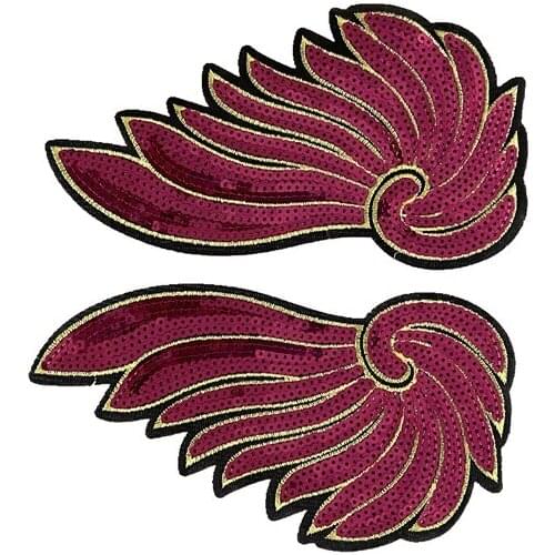 New arrival hot pink wings sequined iron on patch for T-shirts