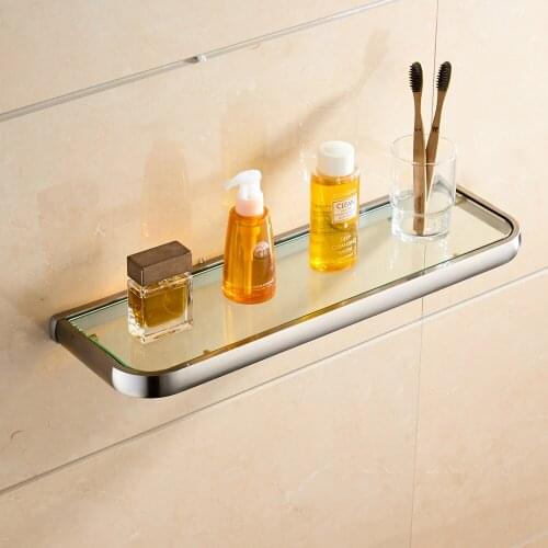 Leyden Brass Tempered Glass Bathroom Shelf,Wall Mounted Thick Shower Storage Brushed Nickel No Sharp Edge