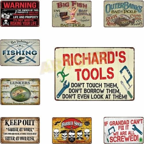 Warning Edge Weatherproof Embossed Tin Signs,Vintage Decorative Fishing Tin Sign