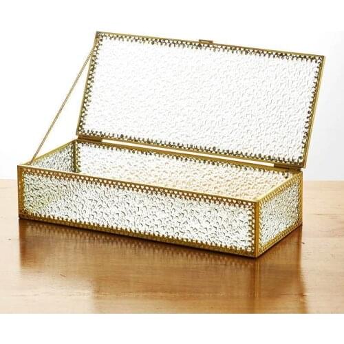 Clear Glass Jewelry Box Makeup Cosmetic Organizer Watch Display Stand Bathroom Storage box Earrings Jewelry Storage Accessories
