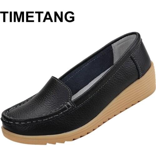 TIMETANG Shoes women casual loafers flats genuine leather slip-on sewing spring/autumn shoes synthetic waterproof female C279