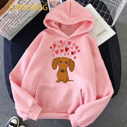 Cute Dachshund Dog Love Cartoon Print Hoodies Women Clothes 2021 Funny Vogue Sweatshirt Femme Harajuku Kawaii Winter Tracksuit