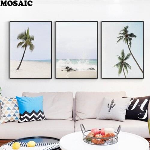 Tropical diamond Painting Palm Tree diamond embroidery Sandy Beach Wall Art Ocean Water Decoration Pictures Pastel Coastal Decor