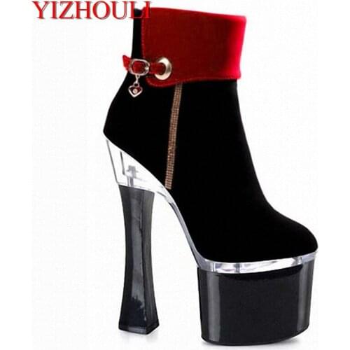 Super high heels 17-18-20cm thin heel of the night club imported suede front decorative side zipper, Dance Shoes