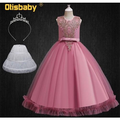 Floor Length Girls Formal Dresses for Party and Wedding Teen Lace Embroidery Flower Ball Gown Toddler Summer Pageant Dresses