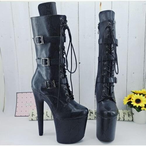 Leecabe Dark Navy snake 20CM/8Inch Womens Platform Sandals party High Heels Shoes Pole Dance boot