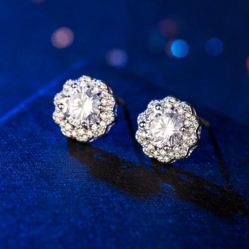 Simple Small Classic 925 Sterling Silver Stud Earrings For Women Fashion Round Flower Zircon Jewelry Funny Earstuds Girls Gift