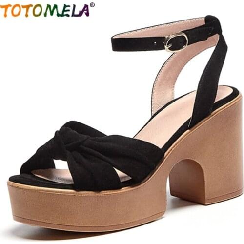 TOTOMELA 2020 new arrive women sandals suede leather bowknot ankle buckle summer casual shoes high heel platform sandals ladies
