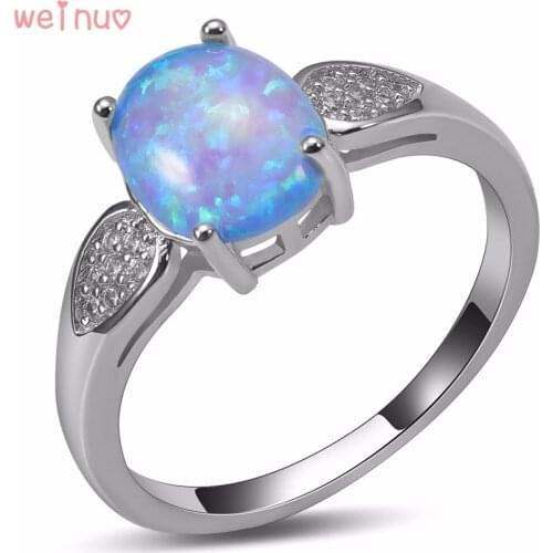 Weinuo Blue Fire Opal White Crystal Ring 925 Sterling Silver Top Quality Fancy Jewelry Wedding Ring Size 5 6 7 8 9 10 A386