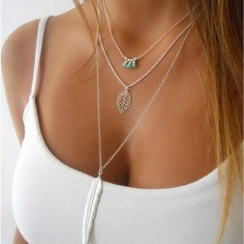New Fashion Heart Leaf Moon Pendant Necklace Crystal Necklace Women Holiday Beach Statement Jewelry Wholesale