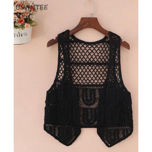 Vests Women Knitting Outwear New Hollow Out Cropped Korean Style College Ins Summer Thin Streetwear All-match Retro Hipster Soft