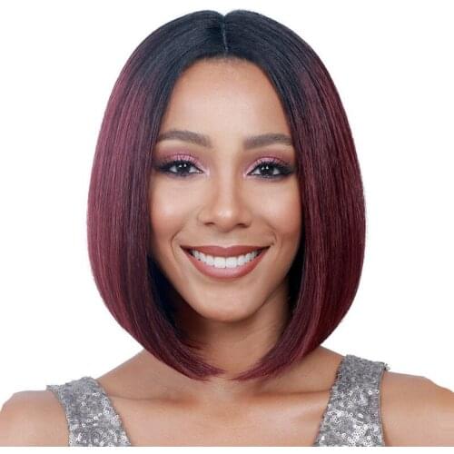 ZM Hair Short Straight bob Synthetic Wigs for Women T1b/27 30 Ombre Gray and Black Red Wigs Heat Resistant Fiber Middle Part