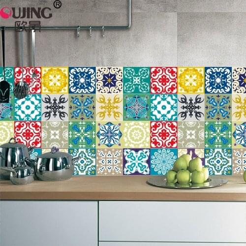 10/15/20cm Colorful Retro Tiles Wall Sticker Kitchen Bathroom Tile Waist Line Wallpaper Waterproof Waist Line Art Mural Poster