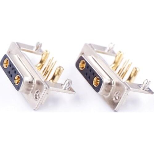 2 pcs High Power 30A 7W2 D-Sub Connector Combo Receptacle Female Sockets Signal 5 + 2 Power Panel Mount Right Angle brackets