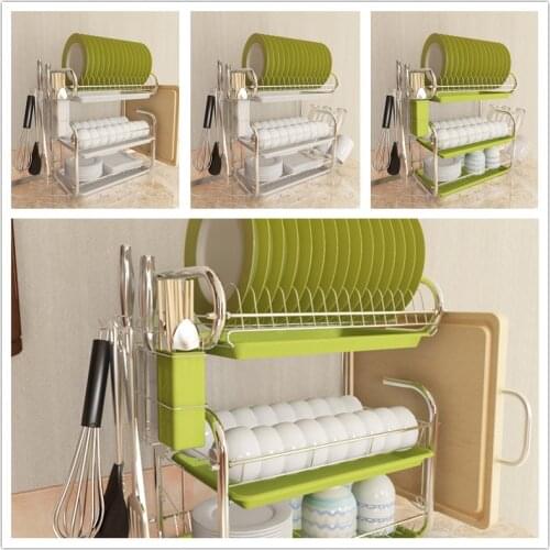 2021New3 Tiers Dish Drying Rack Storage Shelf Kitchen Washing Holder Basket Plated Iron Knife Sink Drainer Drying Rack Organizer