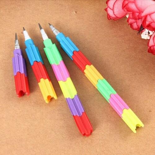 5pcs 8 Color Creative Rainbow Multifunction Stacker Bullet Head Block Pencil Pen