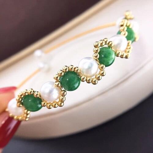 Free shipping best seller vintage green agate natural white real pearl bead handmade adjustable length women bracelet gift