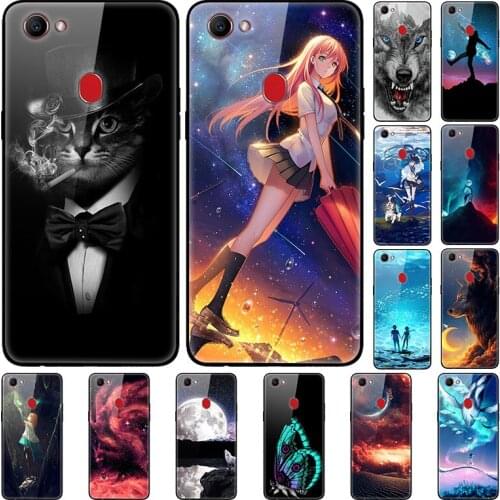 Case For OPPO F7 Back Phone Cover Black TPU Silicone Bumper With Tempered Glass