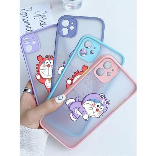 Japan anime Doraemon Phone Case Colorful Bumper Shockproof Trasparent For iPhone 12 Mini 11 Pro Max XR X XS 7 8 Plus blue Cover