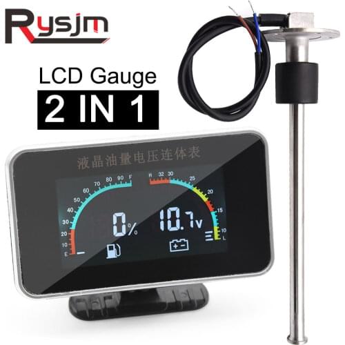 2in1 LCD Fuel Level Gauge + Voltmeter Boat Motorcycle Car Fuel Sending Unit 0~190 ohm/240~33 ohm Fuel & Water Level Sensor 150mm
