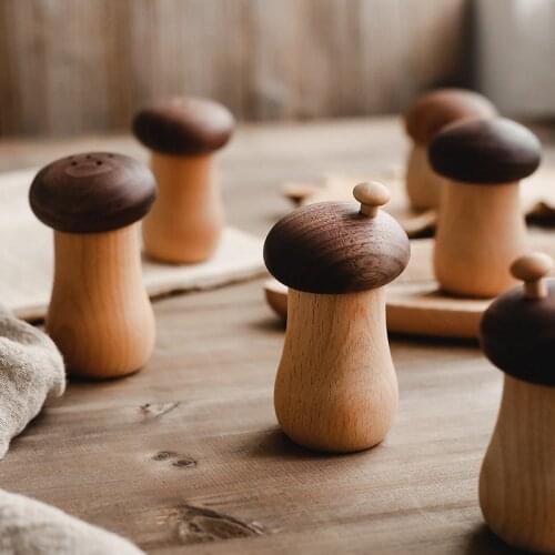 Japanese Toothpick Box Cotton Swab Stick Tube Small Mushroom Walnut Beech Wood High-End Simple Household Personality Products