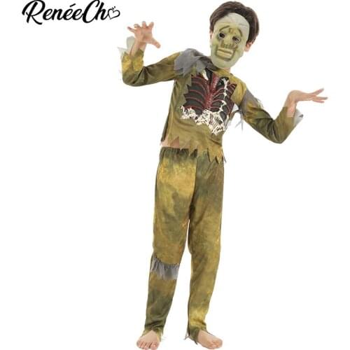 Reneecho Kids Skeleton Zombie Costume Halloween Costume Boys Scary Bone Vampire Cosplay Purim Carnival