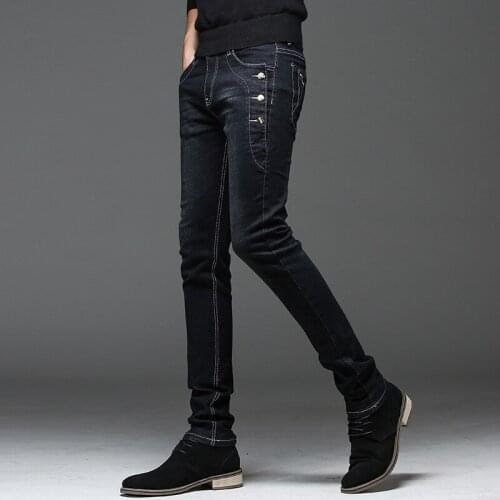 Jeans Mens 2019 New Fashion High Street Slim Button Jeans Retro Classic Casual Pants Mens Skinny Cotton Cowboy Trousers 27-36