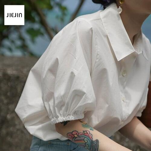 Lantern Sleeve Elegant Shirt White Sexy Vintage Blouse Turn Down Collar Office Ladies Shirt Female Casual OL Loose Blouses