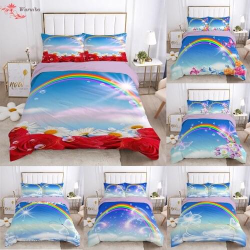 Rainbow Bedding Set Rose Flower Pink Duvets Cover Butterfly Gilrs Women Quilts/Comforters Covers King Queen Full Size Bedclothes