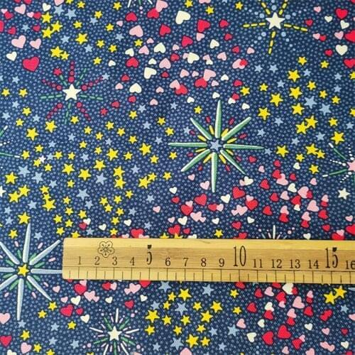 Beautiful Blue 100% Cotton Canvas Fabric Heart & Five Stars Pattern Canvas Fabric Quilting Patchwork DIY Sewing Pillow/Sofa/Bag