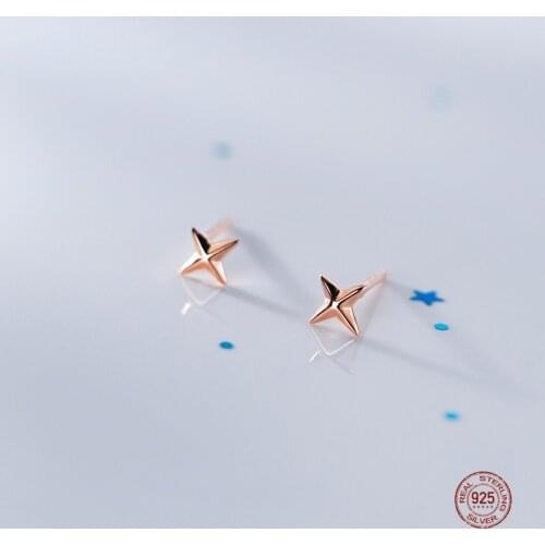LKO 925 Sterling Silver Korean Version Simple Four-Pointed Star Stud Earrings Women Light Luxury Jewelry Gift Accessories