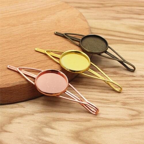 Copper for 20mm Round cabochons Hairpins Blank settings Hair Snap Clips Base Tray Diy accessories Length:65mm 10pcs K05248